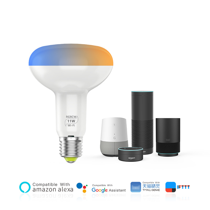 E27 RGB 11W WiFi Smart Mushroom LED Light Bulb, AC85-265V, BR30, Work With Alexa & Google Home Assistant,Dimmable Colorful Bulb
